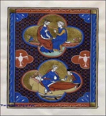 La dame partage avec son amoureux un fruit qui a pour effet de le transporter d'amour.