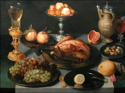 Tableau de l'artiste Pieter Binoit prsentant une mise de table des plus allchantes.