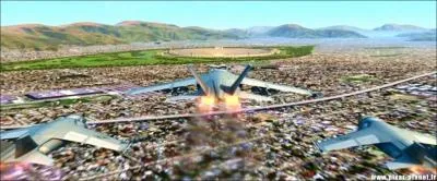 Le grand ensemble de bâtiments présent à gauche de l'aile gauche de l'avion de tête est un vue aérienne... ?