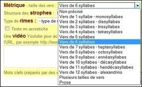 La mtrique en posie - Les types de vers. Un intrus s'est gliss parmi ces vers, lequel ?