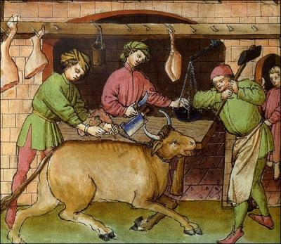 Bien sûr, il existait des bouchers au Moyen Âge, mais les bovins étaient tués alors qu'ils avaient rendu de nombreuses années de labeur ou plutôt de :