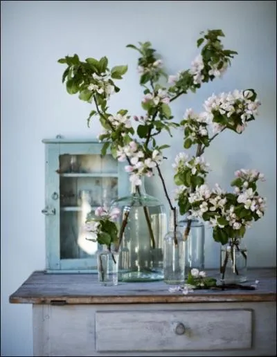 Une ide  retenir au printemps, car dans ces vases tout simples, ce sont des branches de... ?