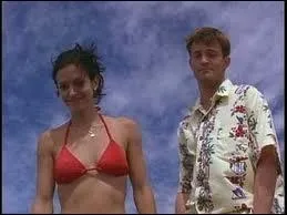 Dans cette scne de Friends, la bande est en vacances dans une villa en bord de mer. Monica, en bikini et short, dore sur la plage mais que va-t-il se passer ?