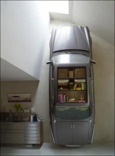 Est-ce la photographie qui est mal positionne, ou est-ce bien une voiture dcapotable qui sert de... ?