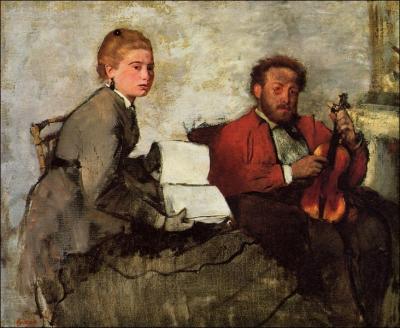 Violoniste et jeune femme tenant un cahier de musique