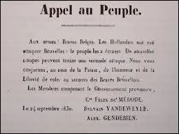 Compltez. Pour rprimer la rvolution, les troupes hollandaises entreront  Bruxelles le 23 septembre, elles en seront expulses ds le 1830. Ceci mettra fin  la rvolution.