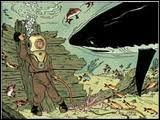 Dans quel album Tintin a-t-il la surprise de se retrouver nez à nez avec un requin au cours d'une plongée en scaphandre ?