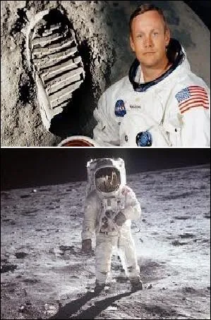 Traduisez en anglais :  Neil Armstrong fut le premier homme  poser le pied sur la lune .