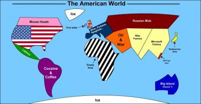 Dans la carte du  monde américain , trouvez le nom du pays représenté par le petit rectangle rouge (à droite de l'image) dont la légende est  Don't go here .