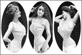 Riche, habillant droit devant. D'un beau coutil broch. Soie de couleur sur fond noir, crme ou blanc, garni de broderies et garanti avec de vritables baleines. Une rclame de la Samaritaine !