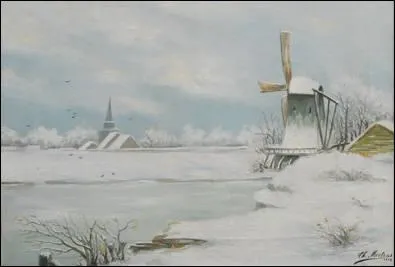 Qui a peint Eglise et moulin sous la neige ?