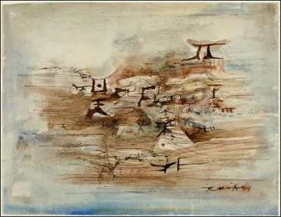 Composition , 1954 par un peintre franais d'origine chinoise, n en 1921.