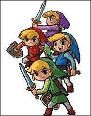 Le jeu Zelda  Four Swords Adventures  (seul connu  pouvoir se jouer  4) montre Link se divisant en 4, aprs avoir pris l'pe de 4. Quelles couleurs montrent quelles facettes de Link ?