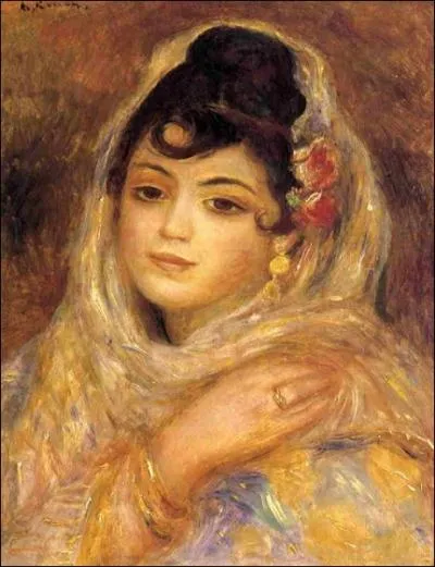 Je sais que vous adorez tous la peinture : La  femme algrienne  reprsente sur cette toile est de Pierre-Auguste Renoir, de quelle couleur sont les yeux de cette femme ?
