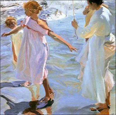 Le blanc et le rose si puissants qu'ils en sont piquants, dans ce tableau titr L'heure de la baignade, du peintre... ?