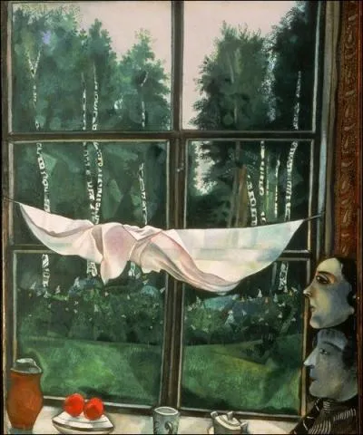 Une composition trange, seul le rose du linge et du ciel semble rendre l'ensemble familier. Qui est le peintre ?