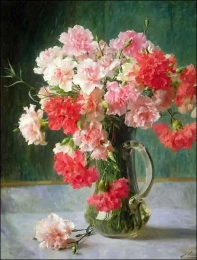 La splendeur rose des oeillets, si ralistes qu'on en croit sentir le parfum poivr, pour ce bouquet de ?