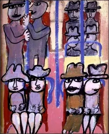 Voici du rose dans un lieu tonnant, car il s'agit du mtro, pour cette peinture amusante et pleine d'humour de ?