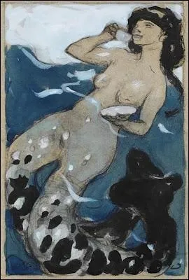 Voici un autre exemple de sirne,  queue double, une oeuvre datant de 1900, de Leo Putz, qui est un peintre... ?