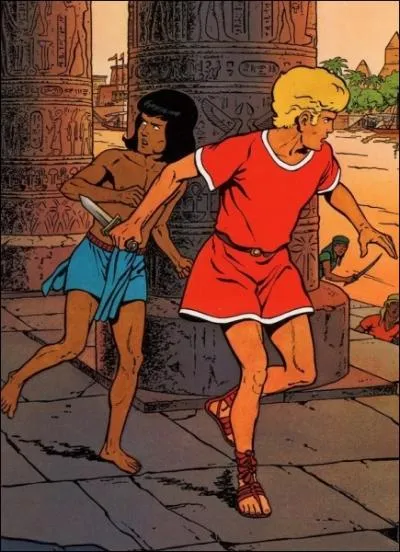 Le hros est d'origine gauloise mais fut adopt par un riche romain. Il rencontre  Alexandrie un jeune ami gyptien qui le suivra par la suite. Qui sont-ils ?