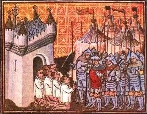 C'est  Calais que six bourgeois, emmens par Eustache de Saint Pierre, se livrrent au roi d'Angleterre en otages, afin de sauver la ville de la destruction. Cet vnement s'est pass pendant :