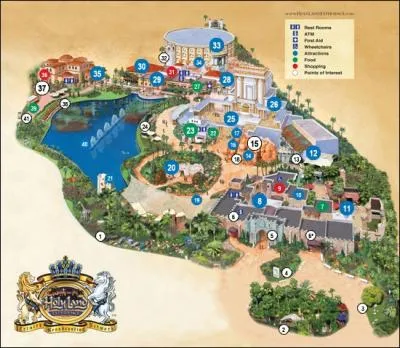 Ce parc d'attraction dont voici le plan est amricain. Il se nomme Holyland, et vous procurera bien de l'amusement avec ses attractions fondes... ?