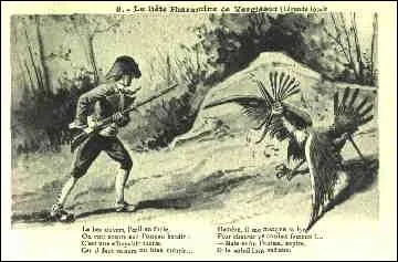 Le bec ouvert, l'oeil en furie, On voit contre eux l'oiseau (... ) :