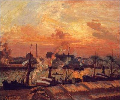 Qui a peint Rouen coucher de soleil sur les bateaux ?
