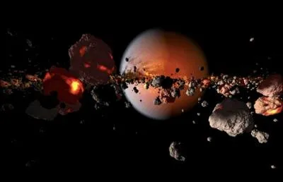 L'impact est tellement puissant que les deux protoplantes sont liqufies et jectent des milliards de tonnes dans l'espace. Que vont devenir ces dbris un sicle seulement aprs la catastrophe ?