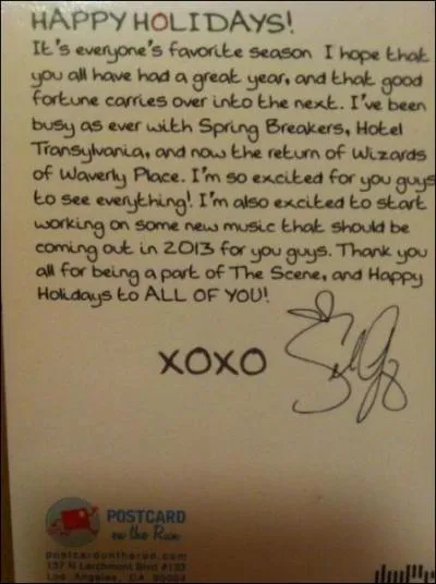 Pour qui Selena Gomez a-t-elle crit la lettre en photo ci-contre ?