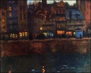 Parmi ses premiers tableaux, voici  Le Havre le soir , en 1901 :