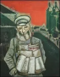 Parmi ses premieres toiles, voici le Marchand de journaux peint en 1914 :