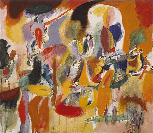 L'eau du moulin fleuri (1944) par un peintre d'origine arménienne naturalisé américain, représentant de l'expressionnisme abstrait et qui s'est pendu à 44 ans (1904-1948)