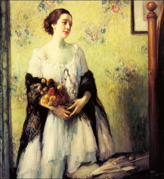 Qui a peint  Jeune femme tenant un bouquet de fleurs  ?
