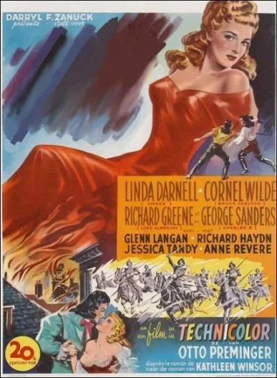 Adaptation d'un roman sulfureux de Kathleen Winsor par le ralisateur amricain Otto Preminger avec Linda Darnell, Cornel Wilde, Richard Greene, Georges Sanders ... .