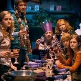 Harry  la table de Nol du 12 Square Grimmaurd, avec la famille Weasley au grand complet...