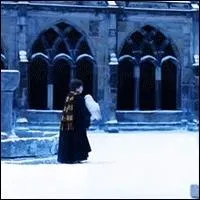 Dans la cour enneige de Poudlard, Harry s'amuse  faire voler la belle Hedwige...