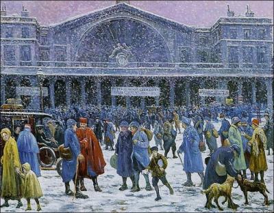 Qui a peint Gare de l'Est sous la neige dpart des soldats ?