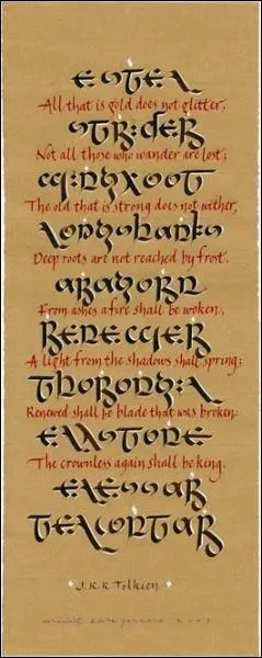 Qui a crit le pome suivant et pour qui ?  Tout ce qui est or ne brille pas, tous ceux qui errent ne sont perdus; le vieux qui est fort ne dprit point. Les racines profondes ne sont pas atteintes...  