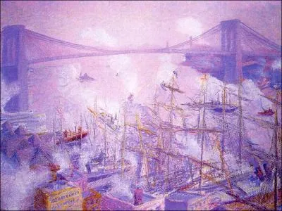Quelle grande figure de l'impressionnisme, proche de Monet, et partageant sa vie entre New York et Giverny, a peint  Brooklyn Bridge  en 1900 ?