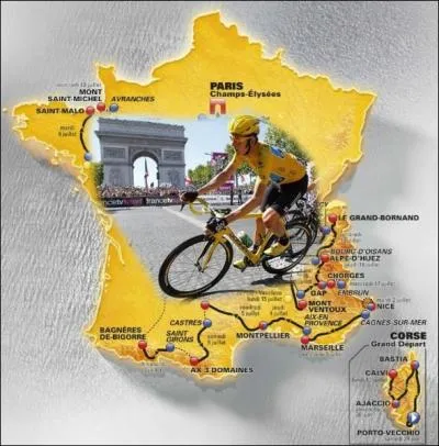 Cette anne galement ce sera la 100e dition du Tour de France, avec un dpart pour la 1re fois en Corse. Depuis quand la Grande Boucle se termine-t-elle sur les Champs-Elyses ?