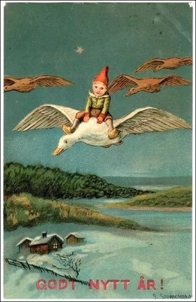 En levant les yeux, on peut apercevoir le fameux Niels Holgersson et ses oies. Qui est Niels ? (CLIQUER sur l'image pour l'agrandir. )