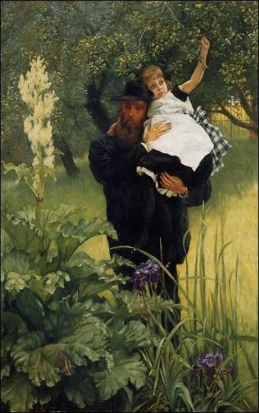 Dans  The widower  (1877), un pre porte son enfant dans un jardin o poussent les ... (CLIQUEZ sur l'image pour l'agrandir. )