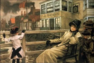 Peintre raliste, Tissot a reprsent des scnes de la vie moderne : ici il s'agit d'une famille angaise qui ... ? (CLIQUEZ sur l'image pour l'agrandir. )