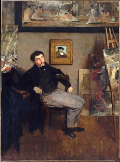 N  Nantes, Joseph-Jacques Tissot (1836-1902) frquente l'Ecole des beaux arts. Quel objet n'est PAS prsent dans son portrait peint par Degas ? (CLIQUEZ sur l'image pour l'agrandir. )
