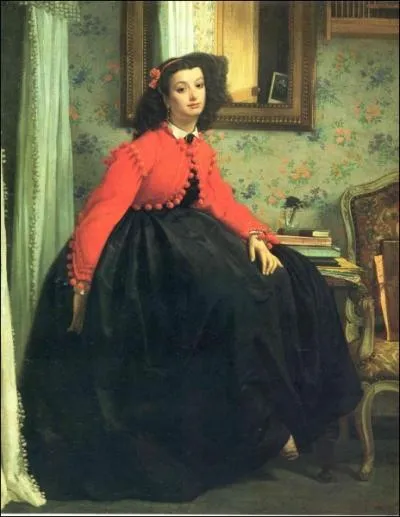 Quel lment n'apparat PAS dans ce portrait de Mademoiselle L. L. en jaquette rouge (1864) ? (CLIQUEZ sur l'image pour l'agrandir. )