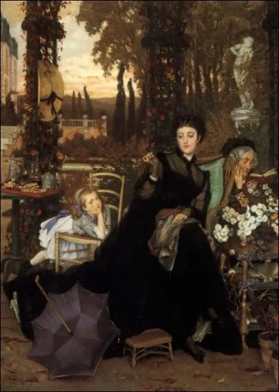 Que fait la jeune veuve dans ce tableau familial peint en 1868 ? (CLIQUEZ sur l'image pour l'agrandir. )