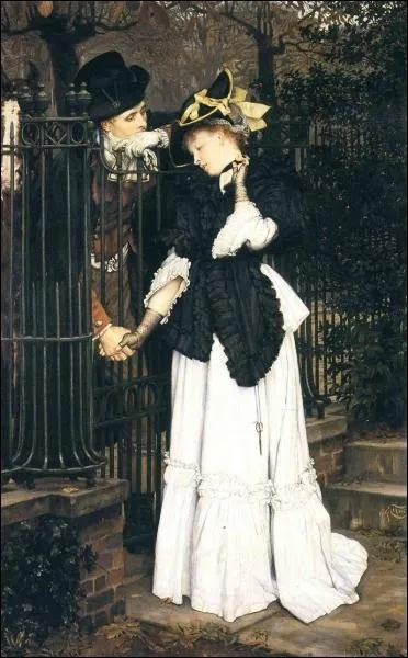 En 1871, aprs la dfaite militaire de la France, Tissot s'installe  Londres, o il est le portraitiste de la bonne socit victorienne. Ce tableau, intitul  The Farewell , reprsente . .