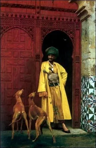 Arabe avec ses chiens