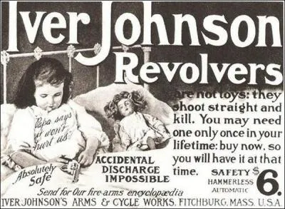 Cette publicit qui fait jouer une petite fille dans son lit avec sa poupe et... un rvolver, dit que l'arme est totalement sre, et ne la blessera pas, son papa lui a dit. Ce choc nous vient... ?